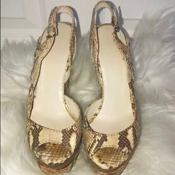 Gucci Kotao Wedge slingback sandal python Beige Gold Python snakeskin wedges - Picture 6 of 10